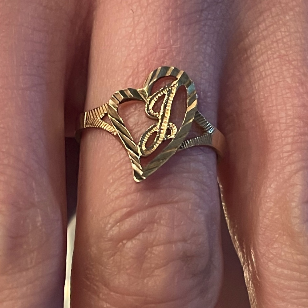 Solid 10k Gold J Ring size 7.